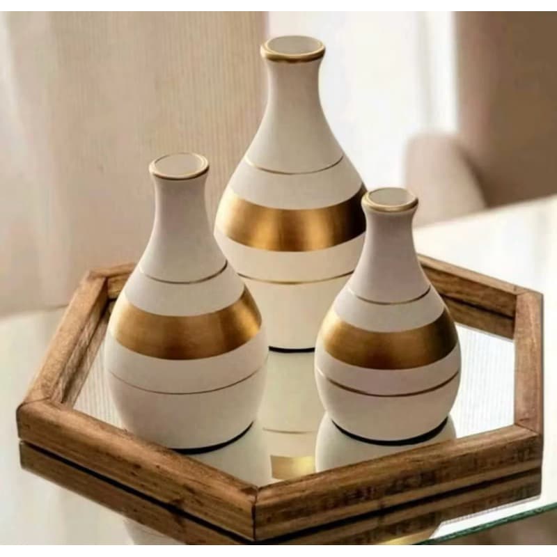 Kit Trio 3 Vasos (Fosco) Ceramica Enfeite Decorativo Centro De Mesa Sala enfeite  sala