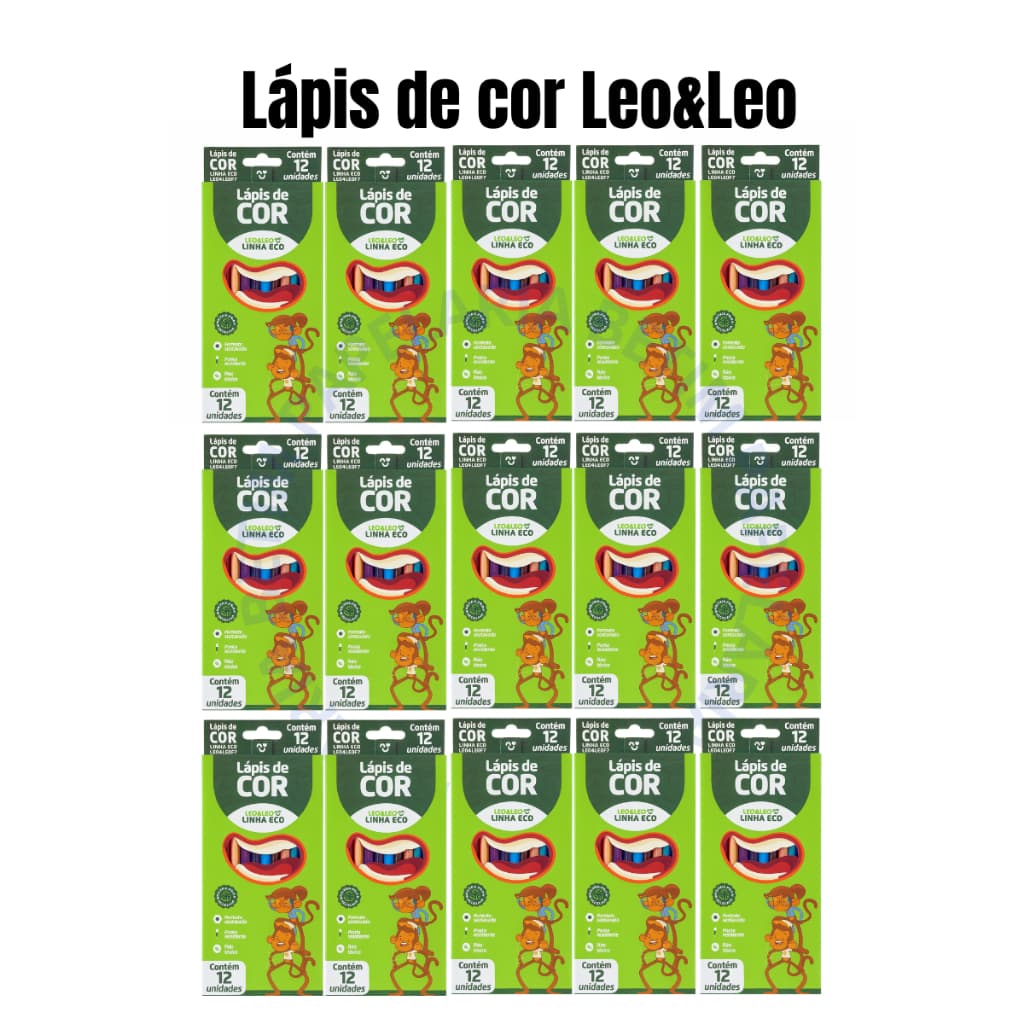 Kit Lapis De Cor 12 Cores Leo e Leo Linha Eco Sextavado Cores Vibrantes Com 15 ou 20 UN
