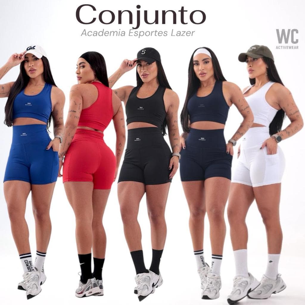 Conjunto Short Cintura Alta e Top Academia Sem Bojo Suplex Premium Ajuste Perfeito Cores