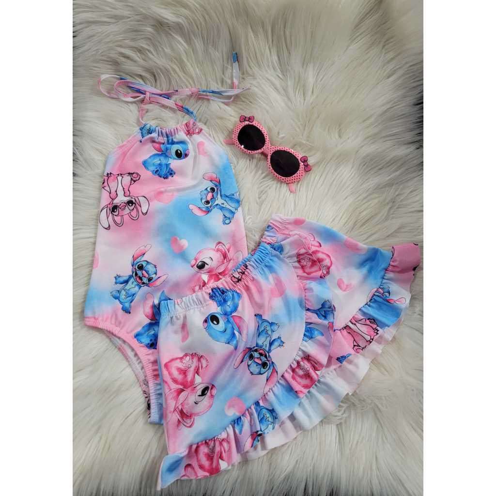 Conjunto Uv Infantil Maio e Saia Moda Praia//Piscina