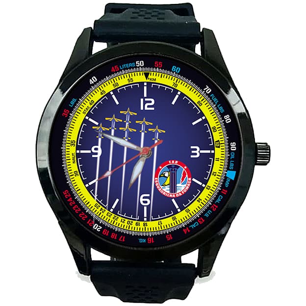 Relógio de Pulso Esportivo Militar Esquadrilha da Fumaça EDA Preto Azul Academia Militar Silicone