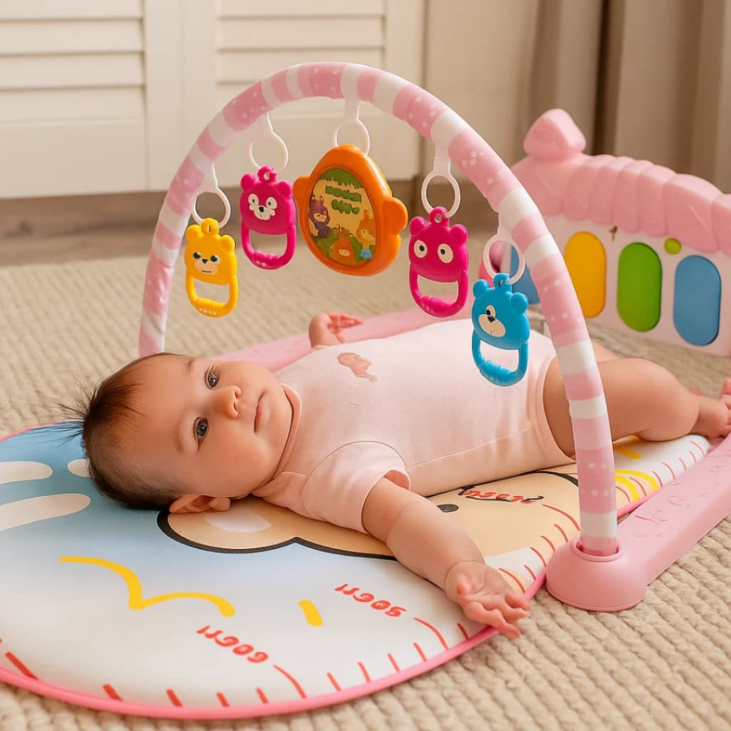 Tapete de Atividades Musical com Piano Interativo Som e Móbiles para Bebê