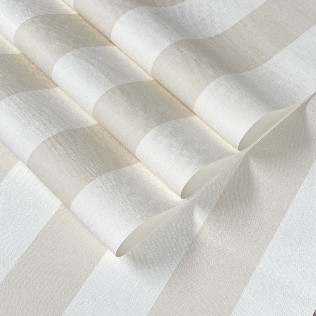 Papel de Parede Importado Listras Bege para Quarto e Sala - Rolo 10m x 53cm - Cola Inclusa - Texturizado Vinílico