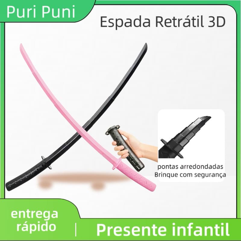 Espada Brinquedo Ninja Samurai 3D Retrátil Infantil Presente Cosplay