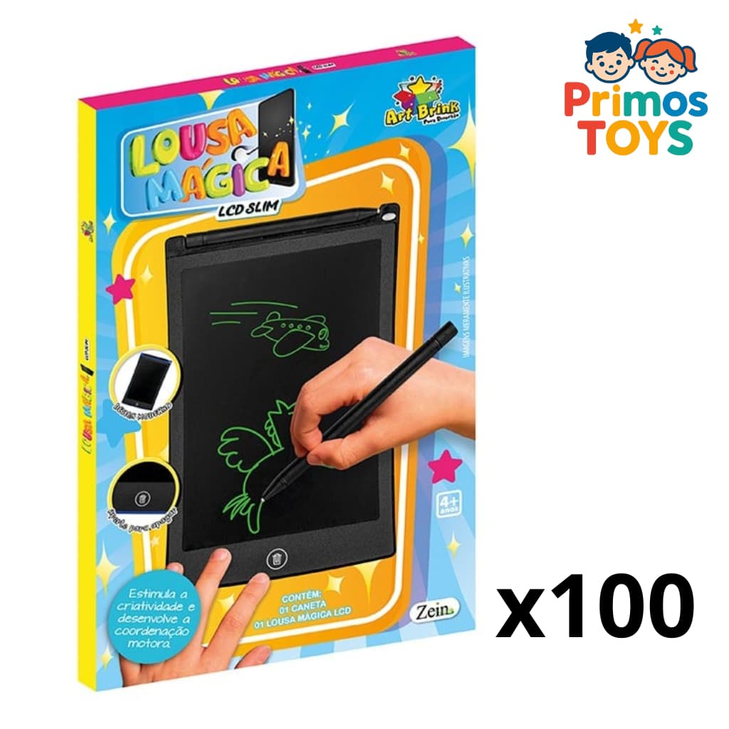 100 Lousas Mágicas Tablet LCD Infantil de Escrever e Desenhar Apaga Fácil Lousa Mágica - Cores Sortidas
