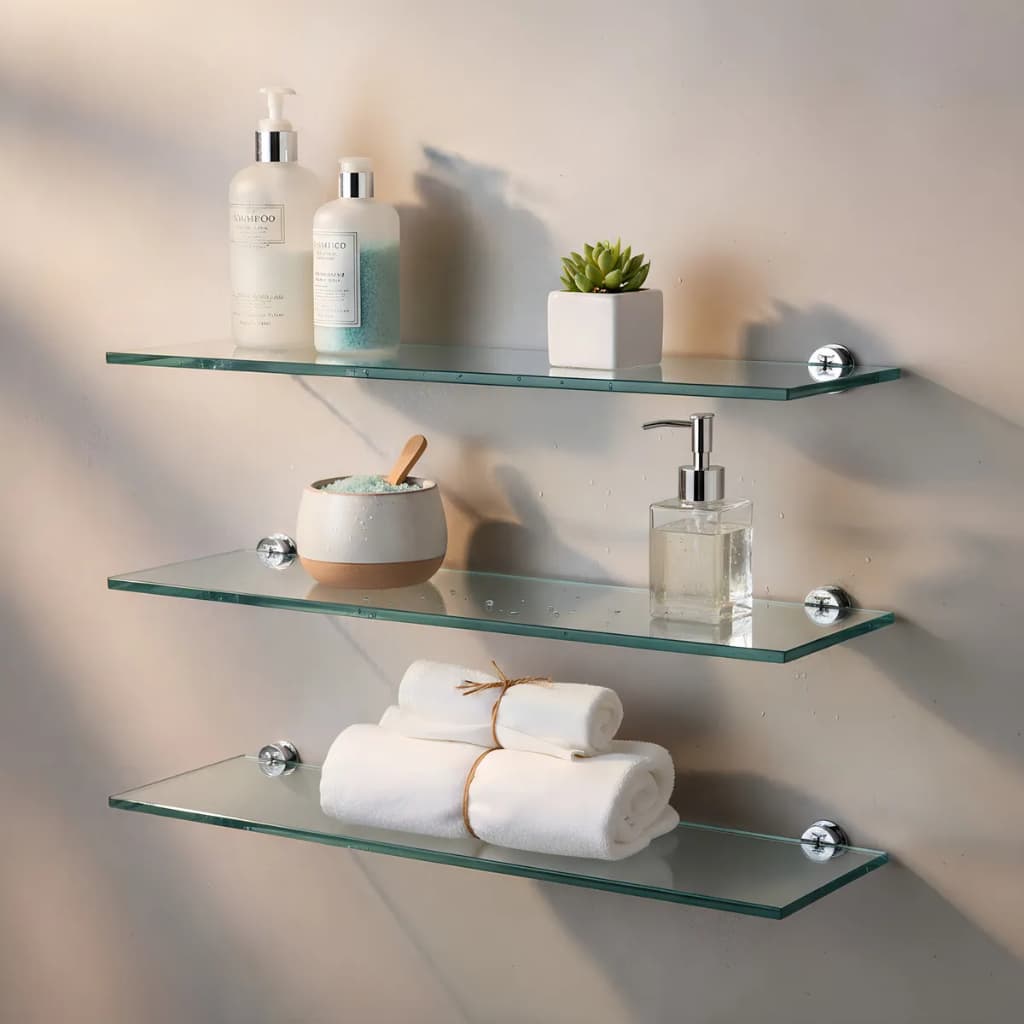 Kit 3 Prateleira de Vidro Lapidado Premium com Suporte 50x15cm | Porta Shampoo, Temperos e Decoração
