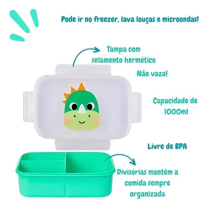 Pote LunchBox hermético com divisórias Buba Dourado Zoo colorido lanche marmita infantil lancheira