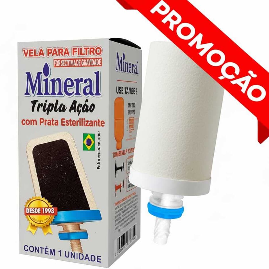 Vela Tripla Ação Mineral Alcalina, Carvão Ativado e Prata Coloidal Compatível em Todos Filtro De Barro
