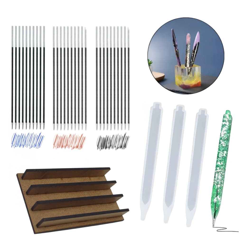 3 Molde Silicone 30 Refil Carga Caneta Resina Epóxi E Suporte MDF