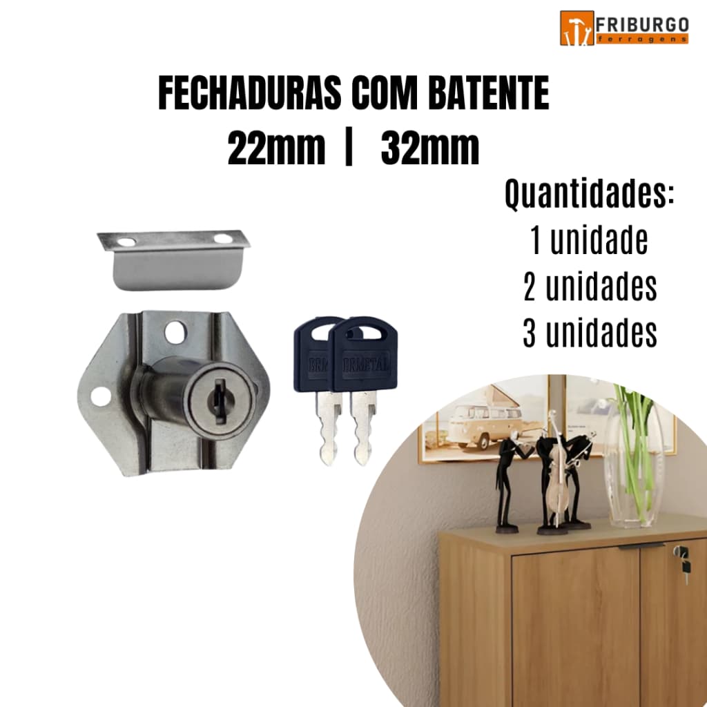 Kit 1 UND, 2 UNDS, 3 UNDS Fechadura Para Gaveta, Armário, Batente e moveis em geral 22MM/31mm