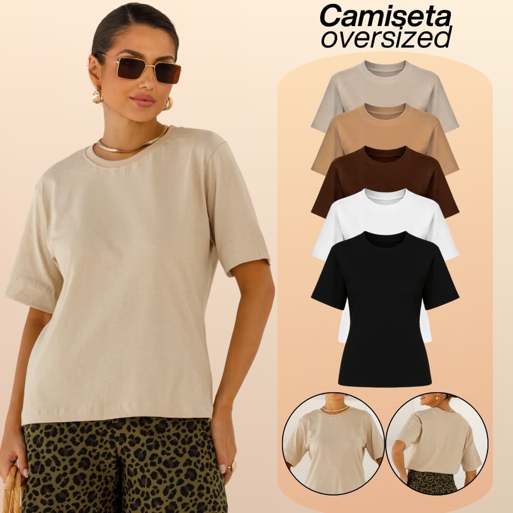 Blusa Feminina Camiseta T-shirt Oversized Estilosa Básica Blusinha 100% Algodão Blusas Premium