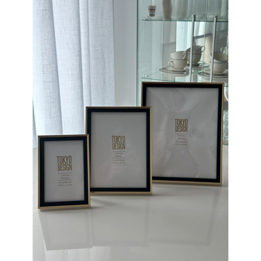 Kit 3 Porta Retrato Dourado com Preto 10x15/15x20/20x25 Luxo Palmira
