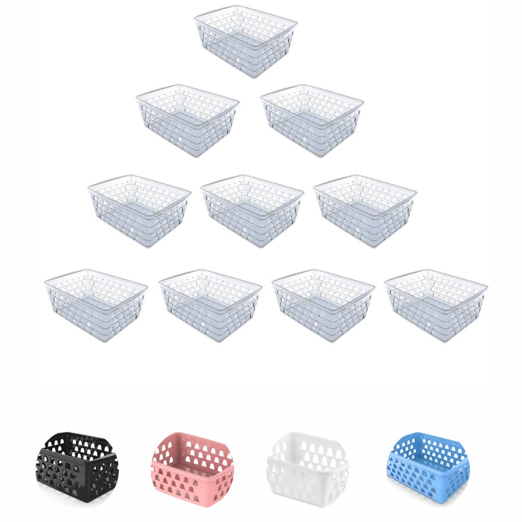 Kit 10 Cesto Organizador Transparente azul rosa branco preto multiuso pequeno 16x12x6Cm