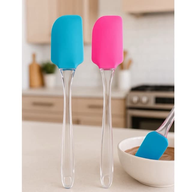 Espátula Culinária de Silicone 24cm – Espátula Raspadora de Resistência Alta Temperatura, Cabo Transparente