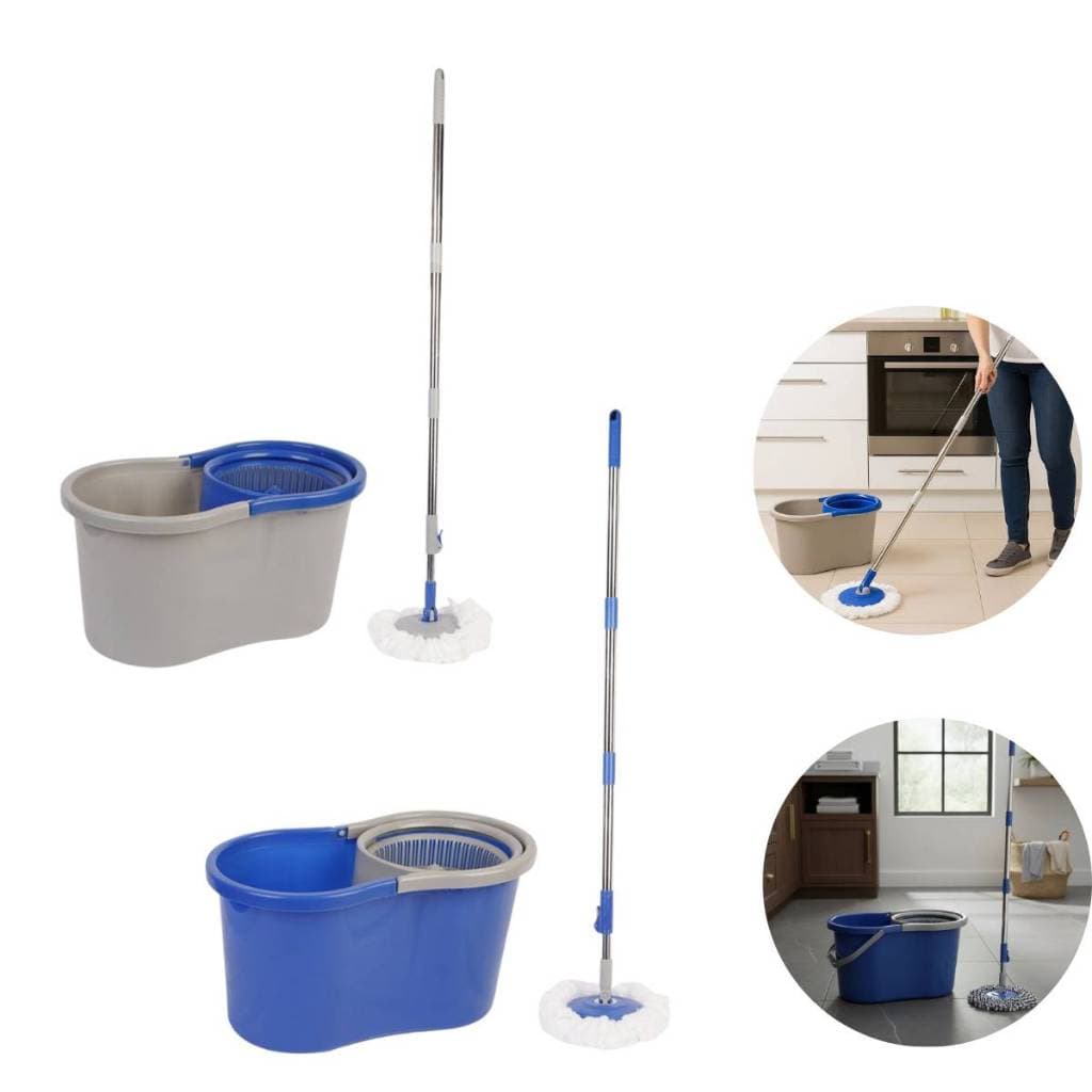 Mop Giratório 360 Balde Duplo Limpeza Prática Esfregão Rotativo Inox Piso Porcelanato Azulejo Casa Refil Sortido