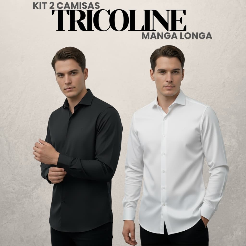 Kit 2 Camisa Social Masculina Manga Longa Tricoline Elegância e Conforto