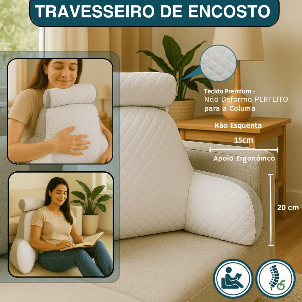 Apoio de Corpo Travesseiro de Descanso Cabeça e Lombar Almofada Multiuso Ergométrico