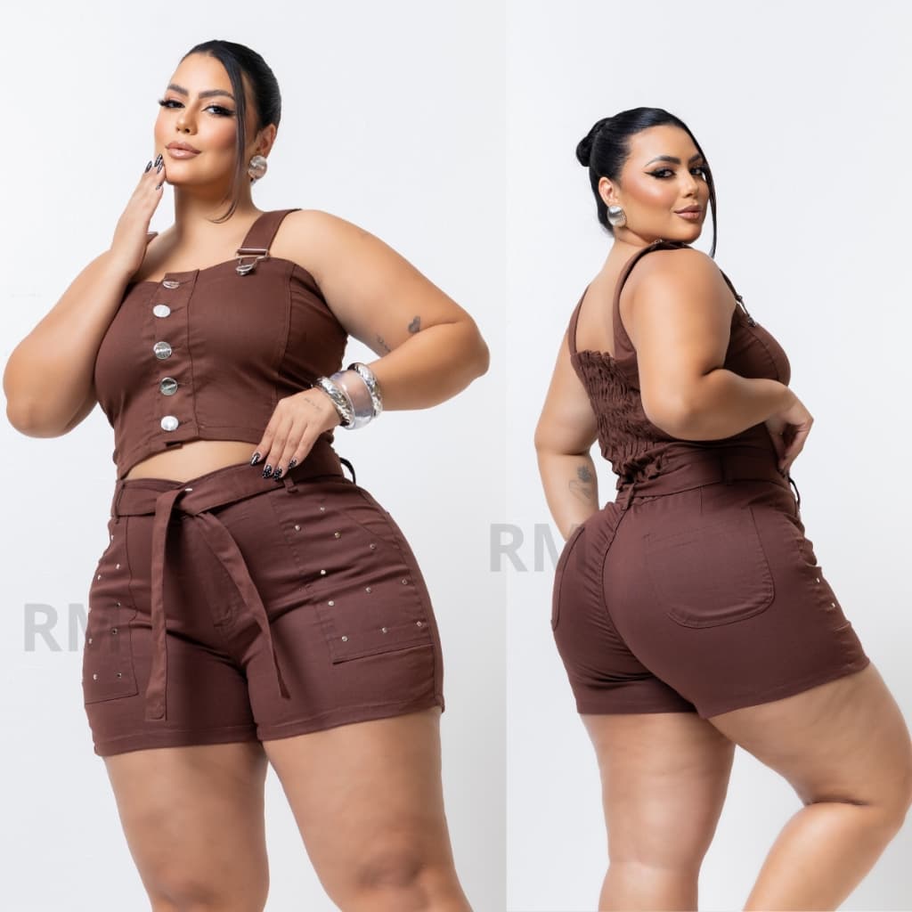 Roupas Femininas Shorts Jeans Plus Size Com elastano Cintura alta