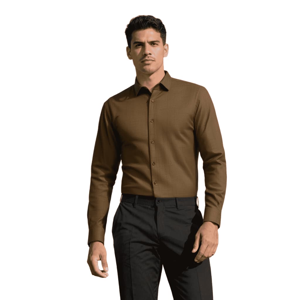 Camisa formal masculina de manga comprida, fibra de bambu de poliamida resistente a rugas