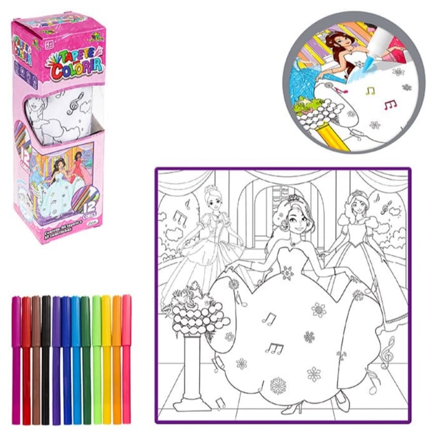 Tapete Para Colorir Infantil 12 Canetinhas 50cmx50cm Lavável