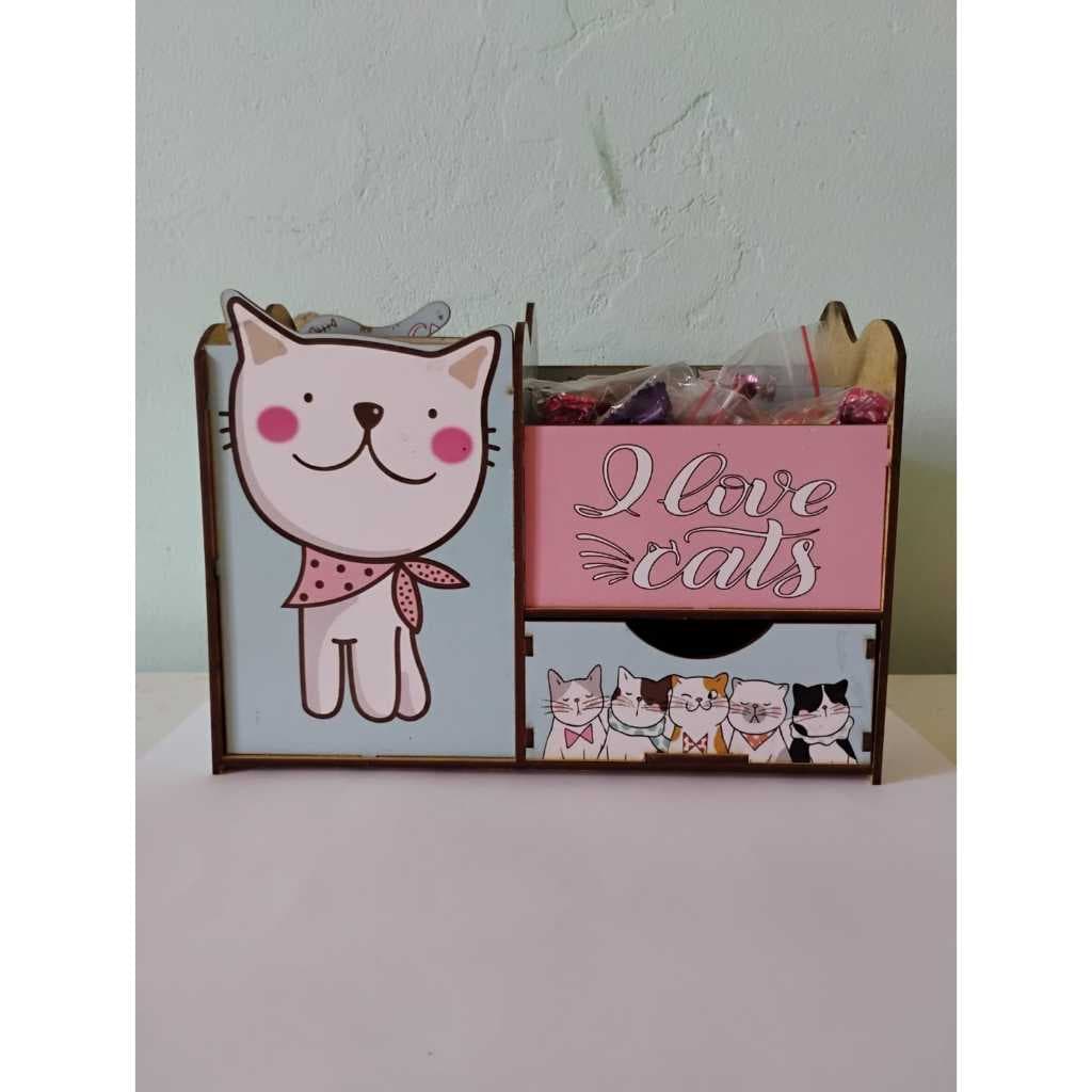 Porta caneta de gatinho MDF - Porta treco - Organizador de mesa