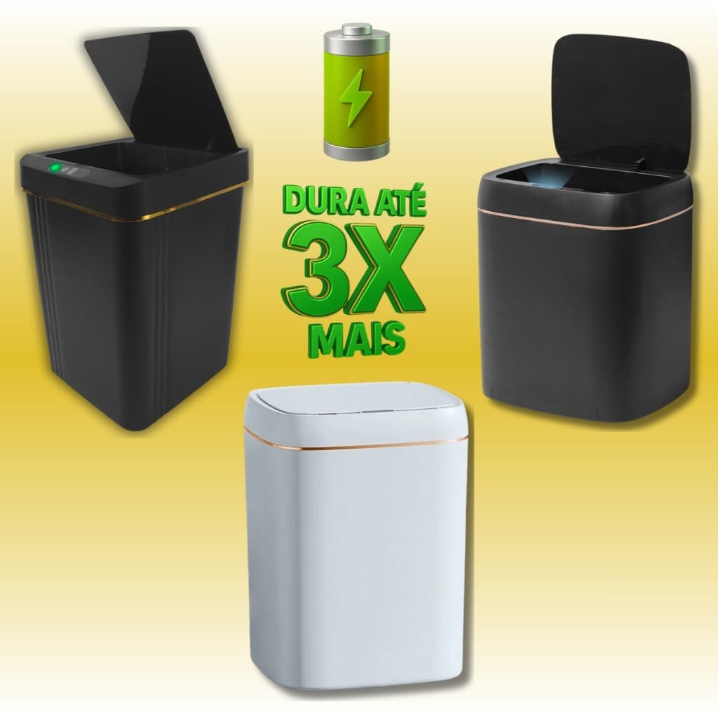Lixeira USB Recarregável Com Bateria Sensor Automático Inteligente Abre Fecha 11L 13L