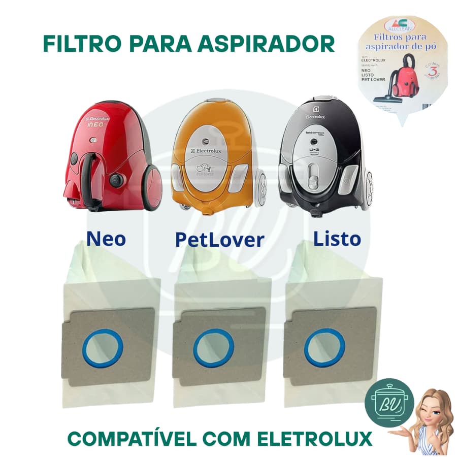 Saco filtro para aspirador de pó ALLCLEAN compatível com Eletrolux (MODEL: NEO / LISTO / PET LOVER)