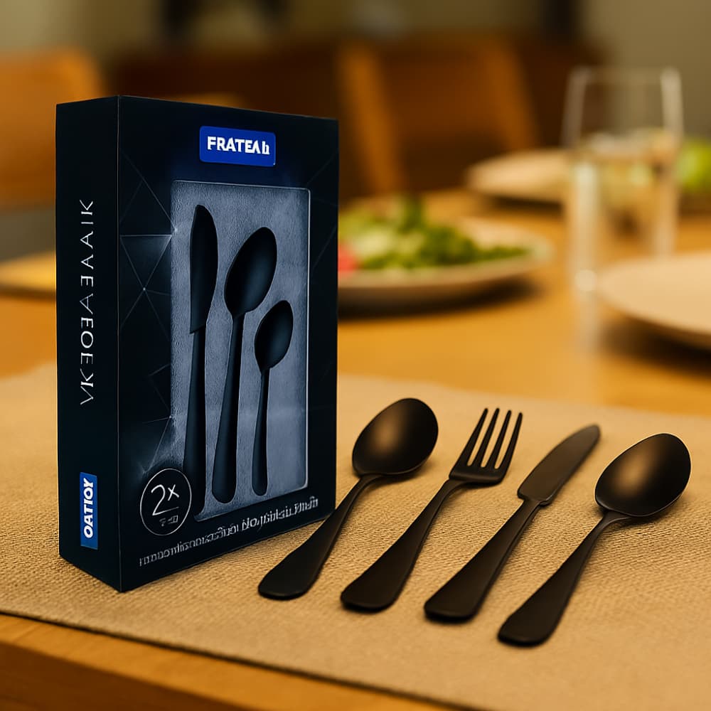 Jogo Talheres Aço Inox Preto 24 Peças Faqueiro Luxo Black Cojunto Moderno Elegante Premium Inox