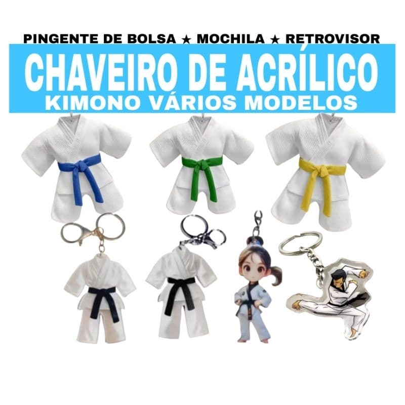 CHAVEIRO ACRÍLICO KIMONO JUDÔ JIU-JITSU KARATE PINGENTE PRESENTE KIMONINHO LUVA  BJJ TKD ENFEITE