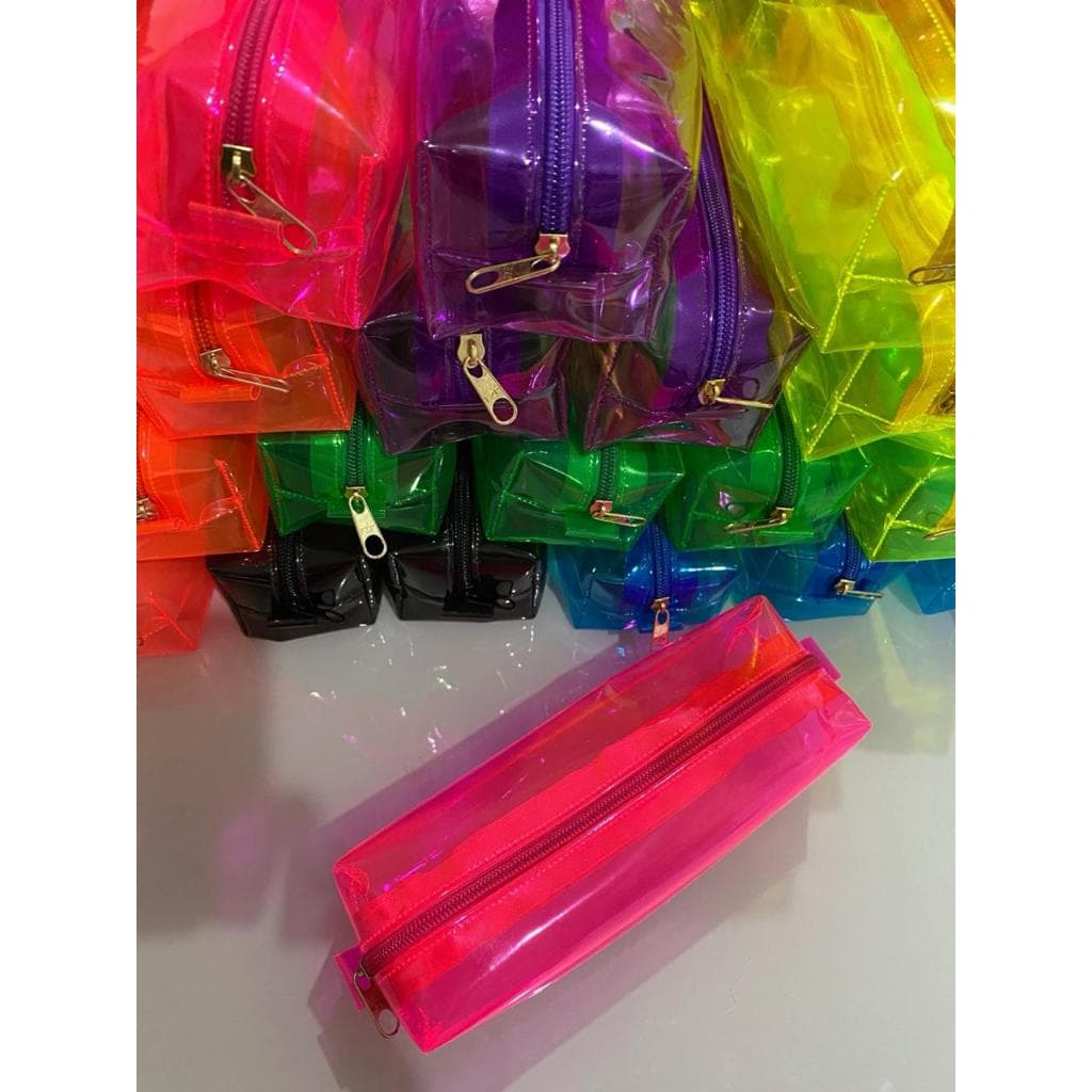 kit com 4 unidades  de estojo escolar cristal neon /organizador/ lápis/Professor/aluno/presente
