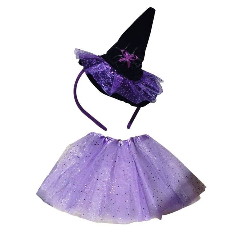 kit Tiara e Saia de Bruxa Infantil com Glitter