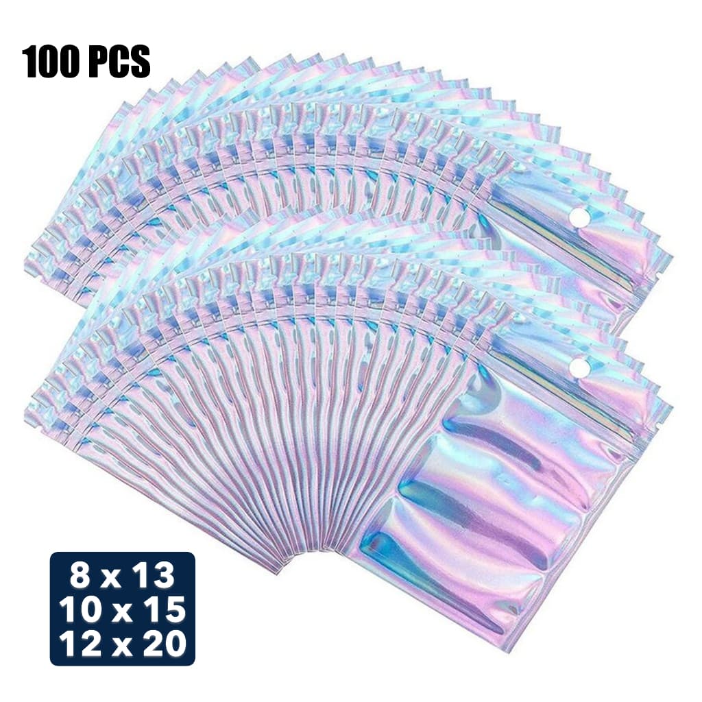 100 Sacos Zip Lock Hermetico Transparente com Fundo Metalizado e Furo