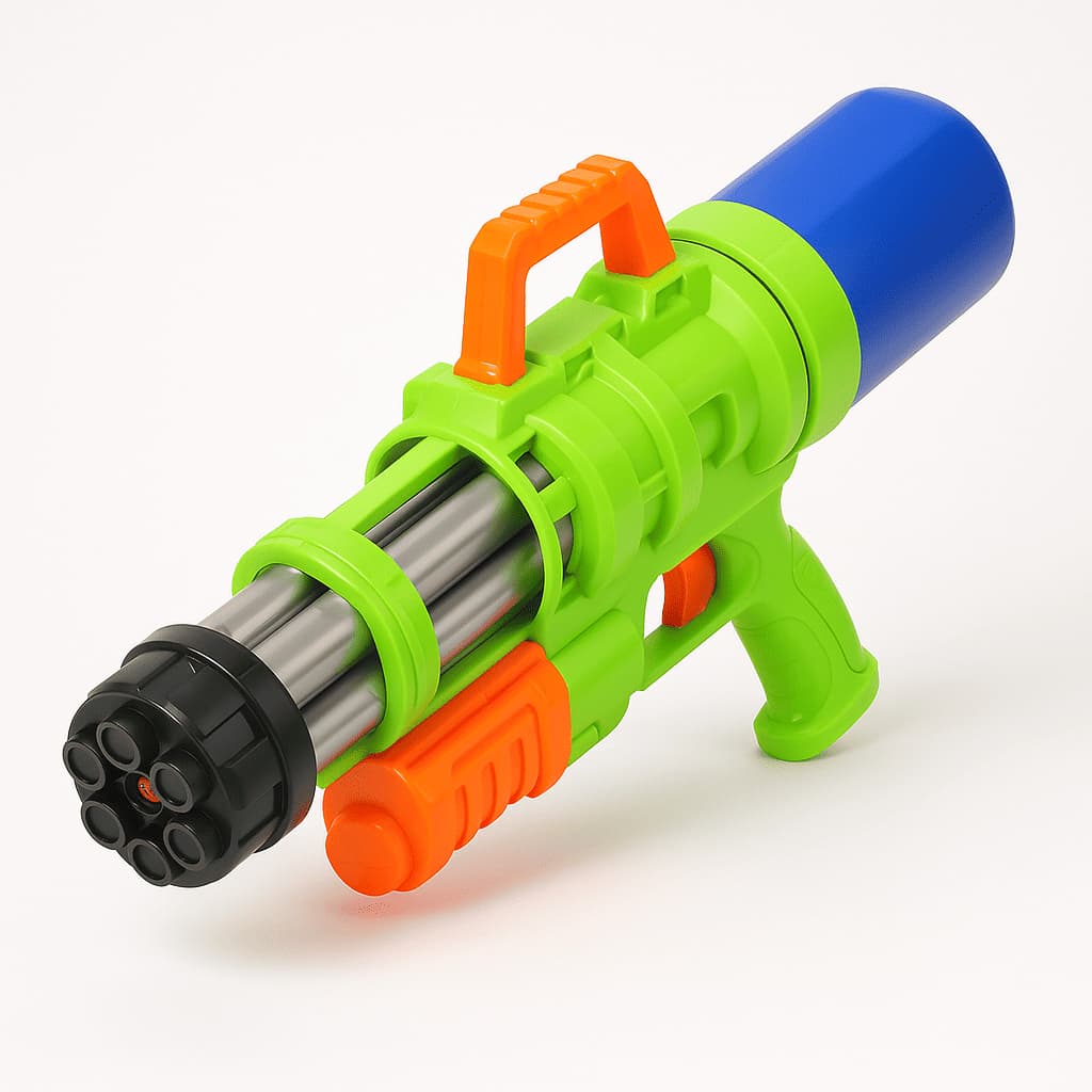 Pistola Lança-Água Infantil Multi-Canos com Tanque Removível – Brinquedo para Piscina/Praia