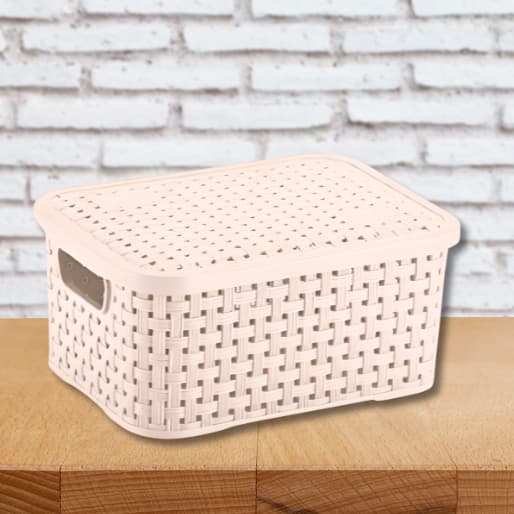 Cesto Organizador Rattan Pequeno com Tampa 2,5L Plástico Multiuso Retangular Casa