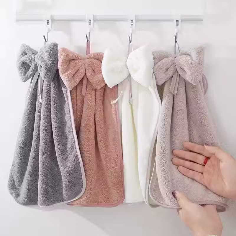 Kit 2 Lenço de Mão em Veludo com Laço , Absorvente, de Secagem Rápida, Toalhas de Pendurar, Panos de Cozinha