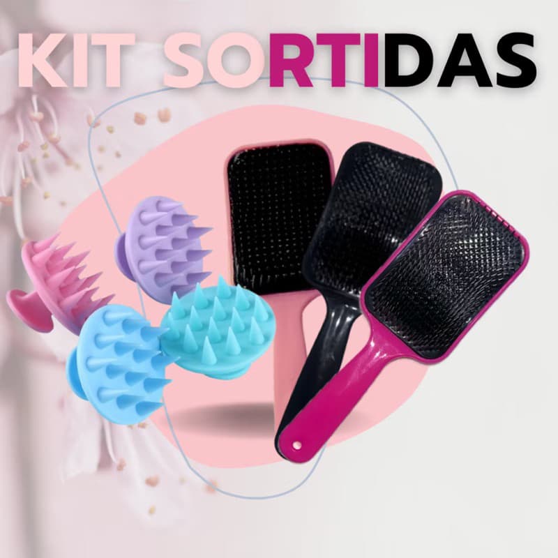 Kit 2 Peças Escova Raquete e Massageador Capilar de Silicone