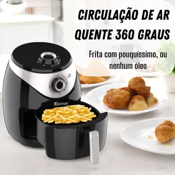 Fritadeira Elétrica Air Fryer Preto 127V/220V 3,8 Litros Design Moderno e Prático Century