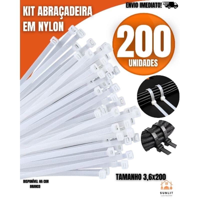 Abraçadeira Nylon 3,6x200 – Enforca Gato Resistente para Cabos, Fios, Organização e Uso Geral