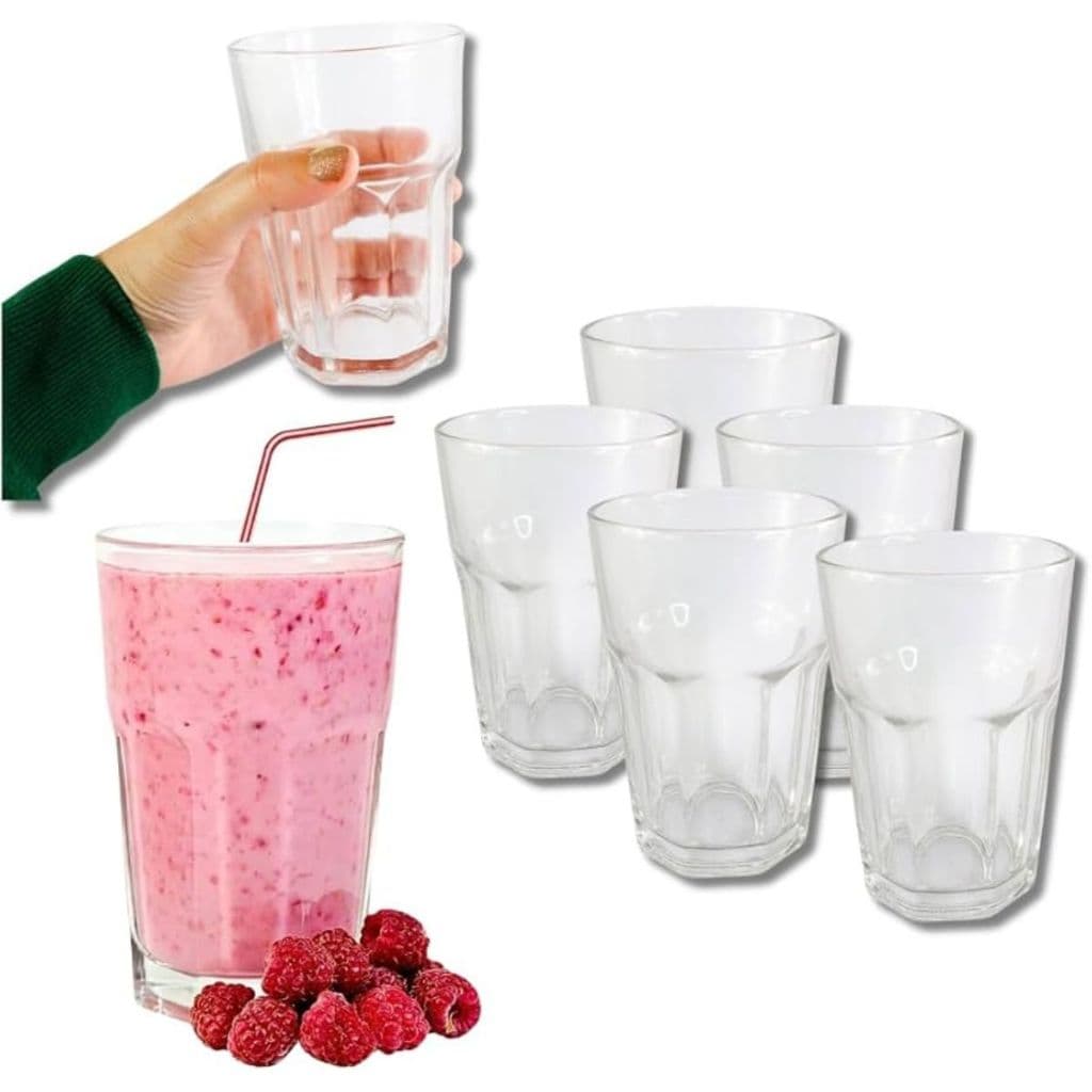 Kit 6 Copos De Vidro 350ml Transparente Resistente Para Suco Drink Vitamina Smoothie
