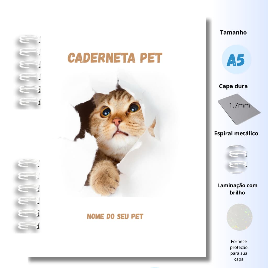 Caderneta Pet personalizada-Tamanho A5