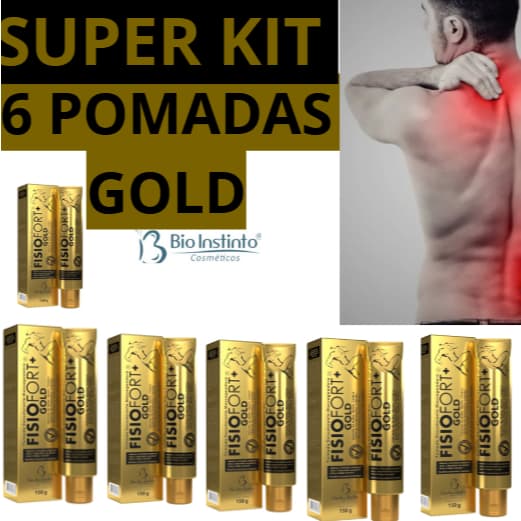 Super Kit 6 Pomadas Fisiofort Gold 150g – Dores Musculares, Pernas Cansadas, Relaxante Corporal