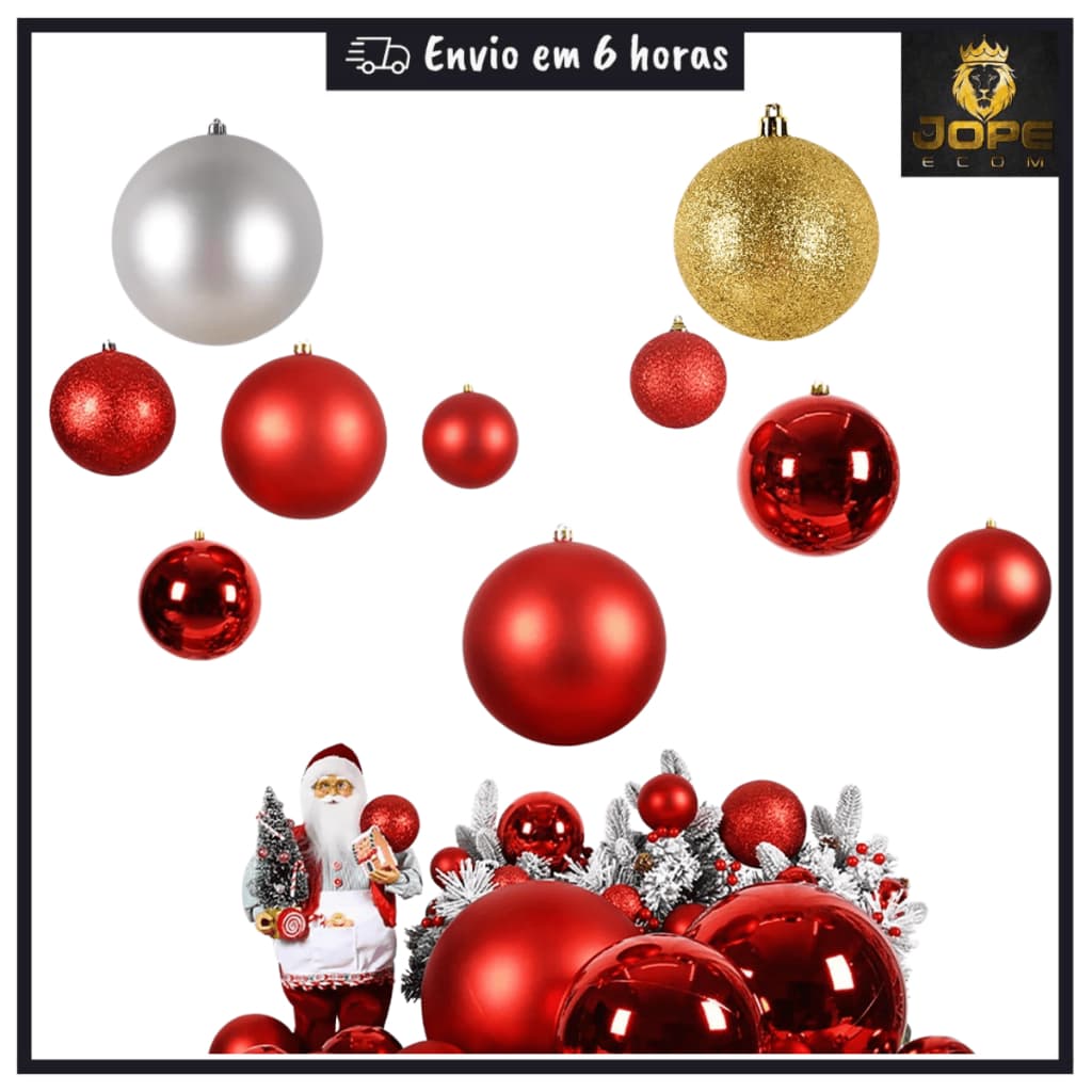 Kit12 Bolinhas Bola de Natal 10Cm Decoração Para Arvore Natalina Luxo  Dourado Vermelho Premium JOPE