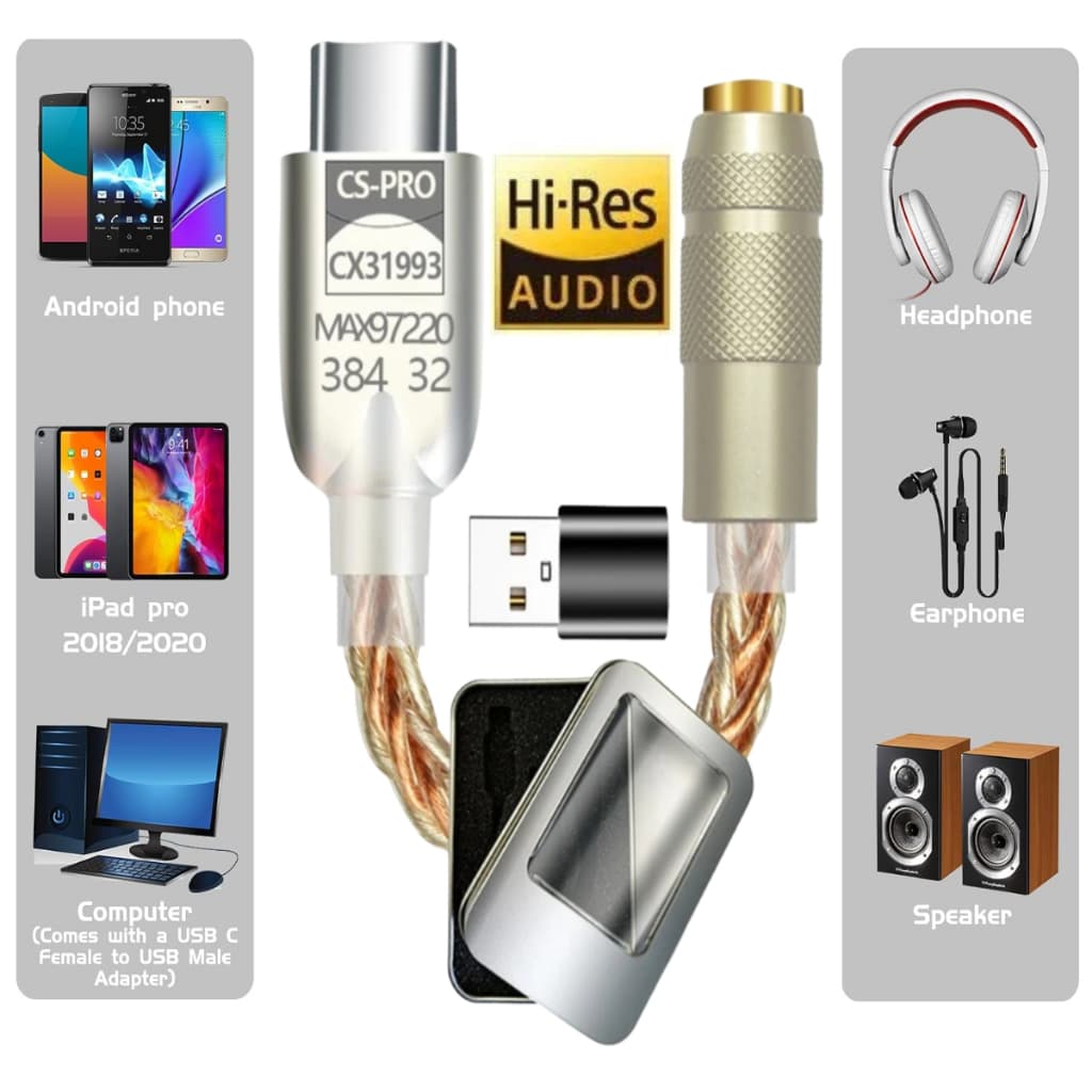 Cabo Adaptador Amplificador Cx31993+MAX97220 Usb-c P Samsung S21/s22 s23ultra s24ultra e s25ultra