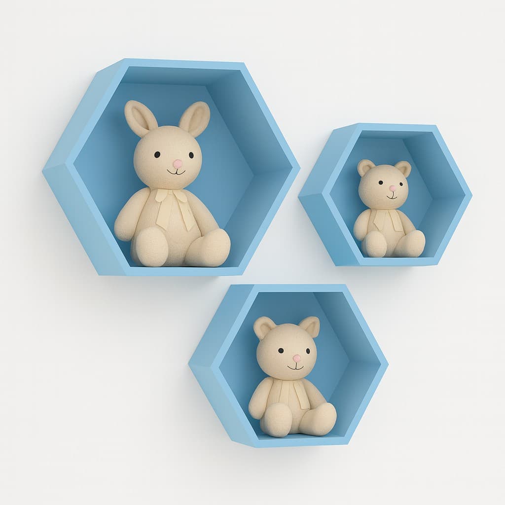 Trio De Nichos Hexagonais Colmeia Em Mdf Azul Bebe Para Quarto De Bebê Rosa Novidade Promoção