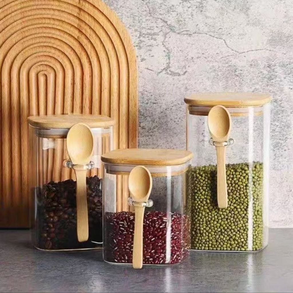 Jarra de vidro cozinha armazenamento jarra de vidro umidade-prova com colher
