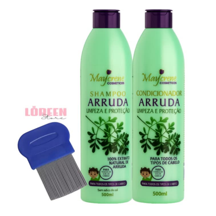 Pente Fino de Ferro + Shampoo e Condicionador Arruda Maycrene – Elimina Piolhos e Lêndeas