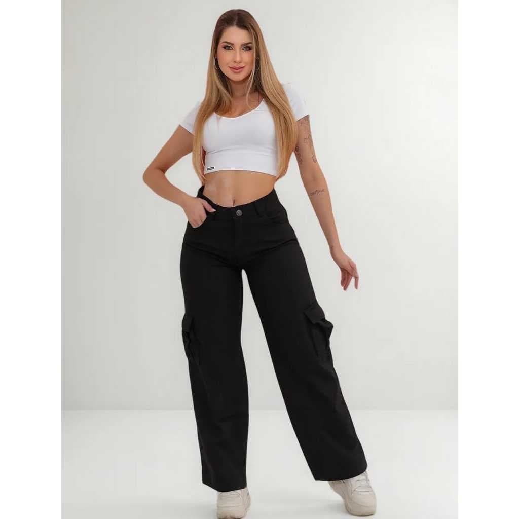 Calça Cargo Preta Adulto Feminino