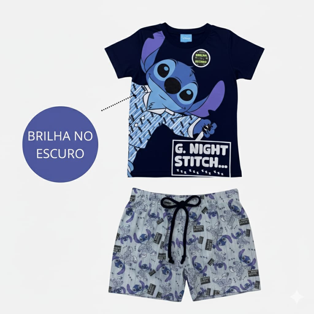 Pijama Stitch infantil Menino Masculino Brilha no Escuro - Personagens Promoção do dia