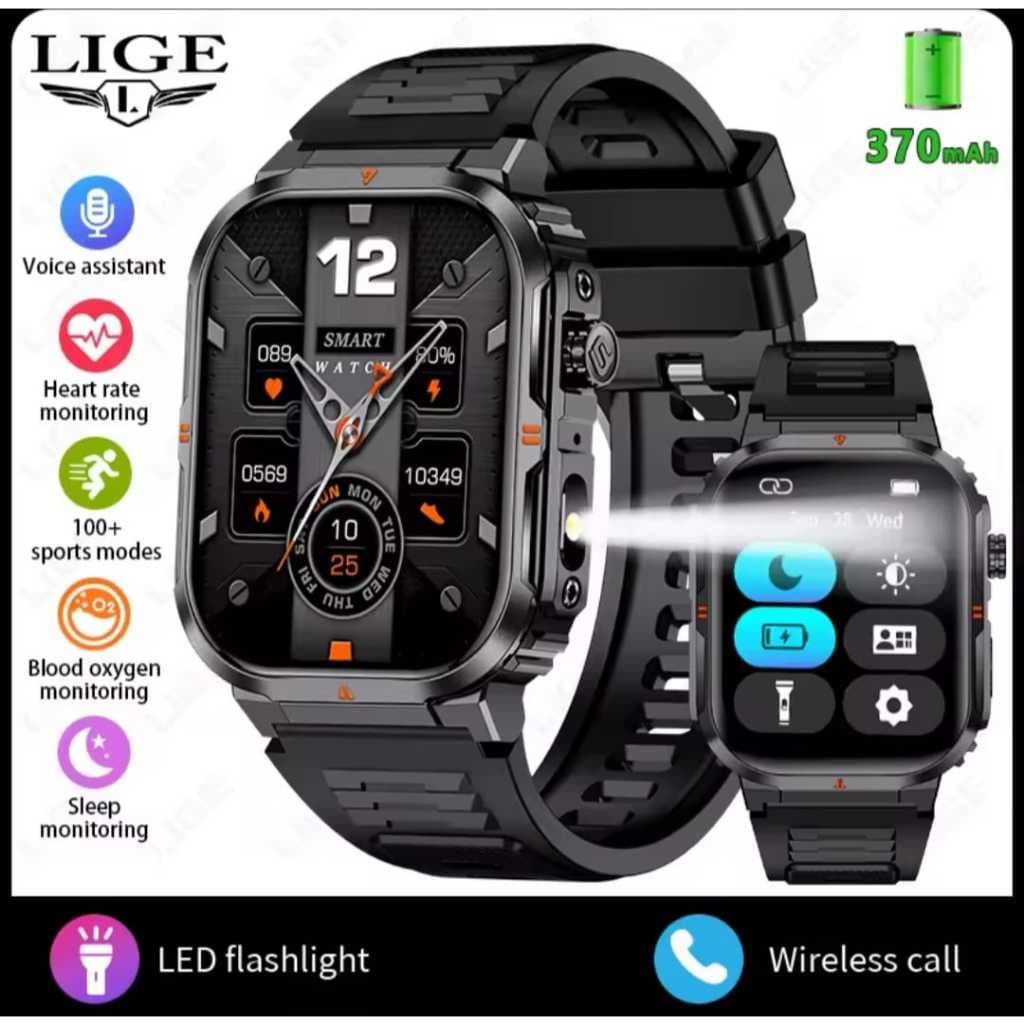 Relogio Inteligente BW0908 Tela HD 2,01" IP68 Lanterna Chamada sem fio 370mA monitoramento de Sono Esportes