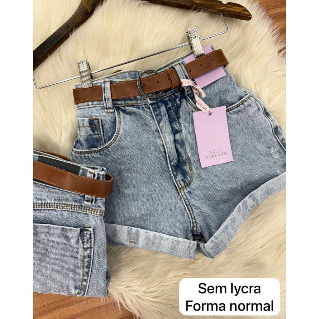 Short jeans feminino sal e pimenta com elastano cintura alta